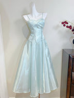 Elegant Mint Green A-Line Strappy Satin Formal Prom Dresses