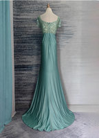Elegant Mint Green Mermaid Sequin Satin Train Formal Prom Dresses
