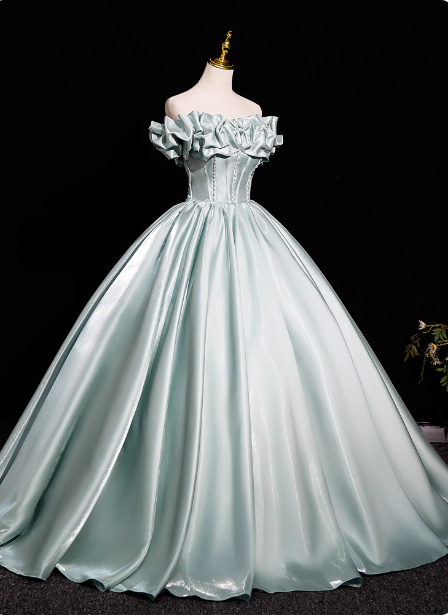 Elegant Mint Light Green Off-The-Shoulder Satin Ball Gown Prom Dresses Sweet 16 Dresses Secondary image