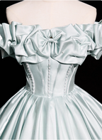 Elegant Mint Light Green Off-The-Shoulder Satin Ball Gown Prom Dresses Sweet 16 Dresses