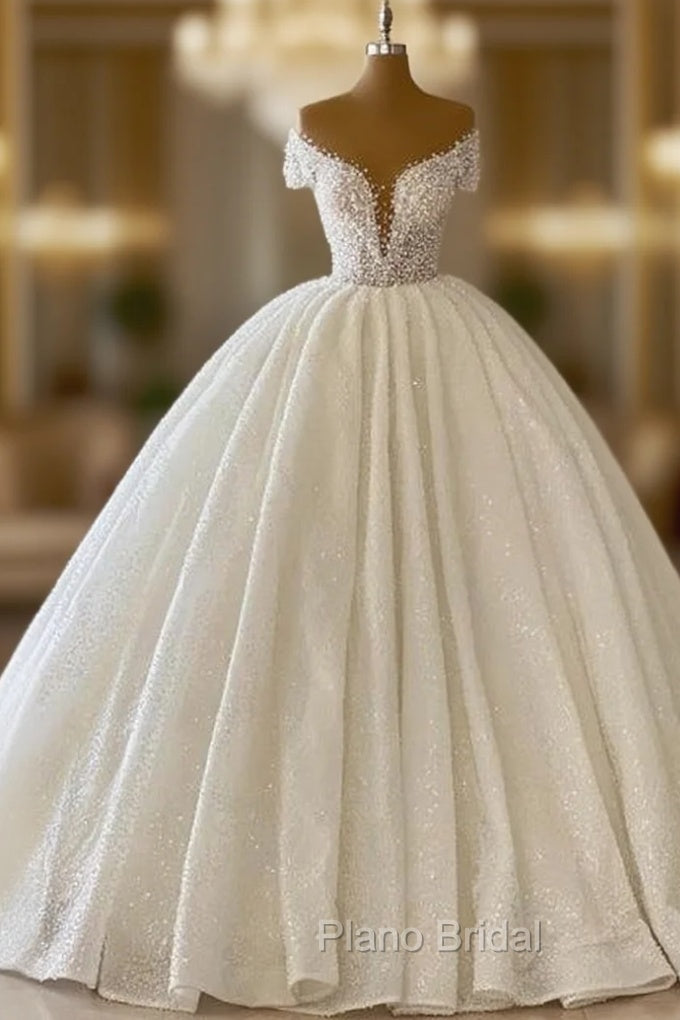 Elegant Modern V-neck Wedding Gowns With Glitter Off-the-shoulder Main image