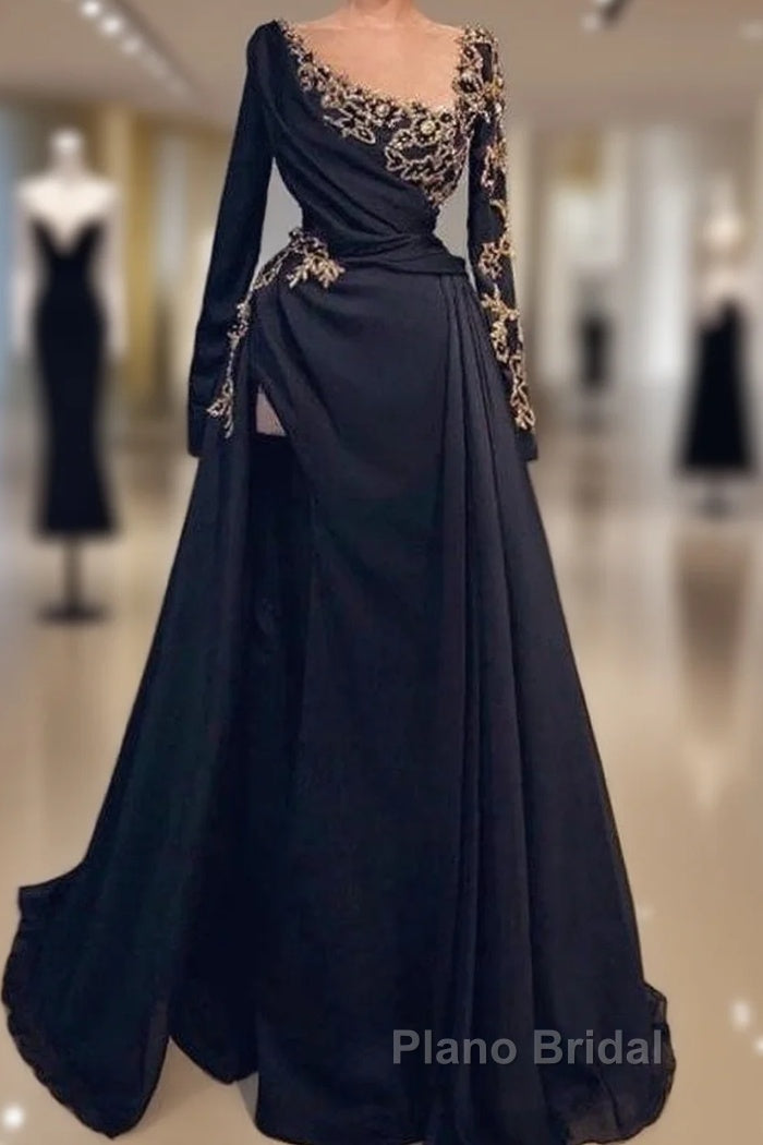 Elegant Muslim Evening Dresses A-Line Long Sleeves Chiffon Lace Long Islamic Dubai Saudi Arabic Long Formal Evening Gown Main image