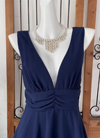 Elegant Navy Blue A-Line V-Neck Ruffled Layered Chiffon Formal Prom Dresses
