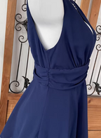 Elegant Navy Blue A-Line V-Neck Ruffled Layered Chiffon Formal Prom Dresses