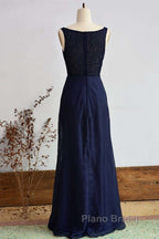 Elegant Navy Blue Chiffon Bridesmaid Dresses With Slit