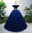 Elegant Navy Blue Off-The-Shoulder Velvet Tulle Ball Gown Prom Dresses Sweet 16 Dresses