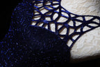 Elegant Navy Blue Sleeveless Cutout Halter Mermaid Bead Embroidered Lace Formal Prom Dresses