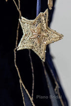 Elegant Navy Blue Spaghetti Strap Long Formal Prom Dresses With Star