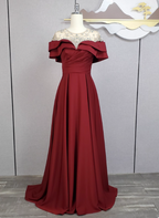 Elegant Navy Blue Train Beaded Satin Formal Prom Dresses