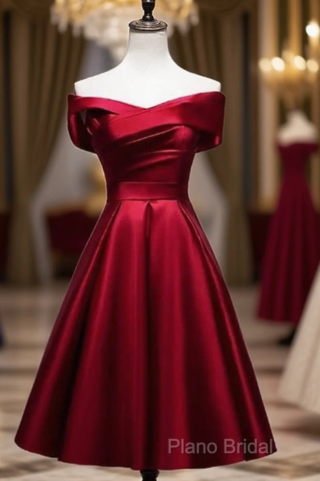 Elegant Off Shoulder Satin Knee Length Bridesmaid Dresses Main image