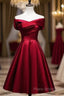 Elegant Off Shoulder Satin Knee Length Bridesmaid Dresses