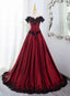 Elegant Off Shoulder Wine Red Formal Prom Dresses With Black Lace, Wine Red Formal Evening Dresses