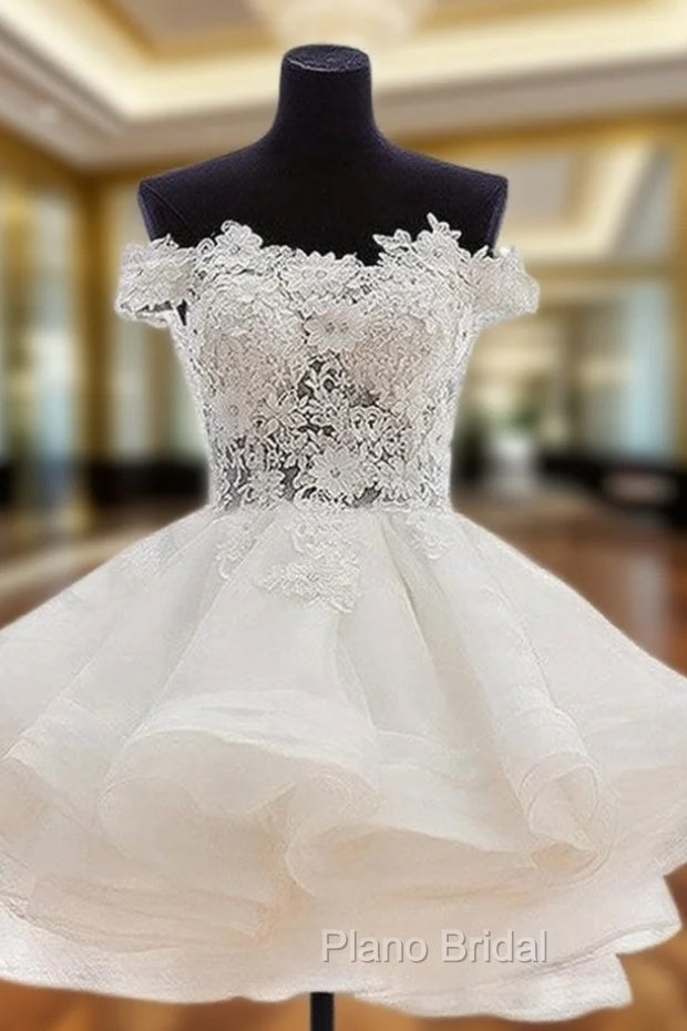 Elegant Off The Shoulder Applique A-Line Organza White Homecoming Dresses Online,