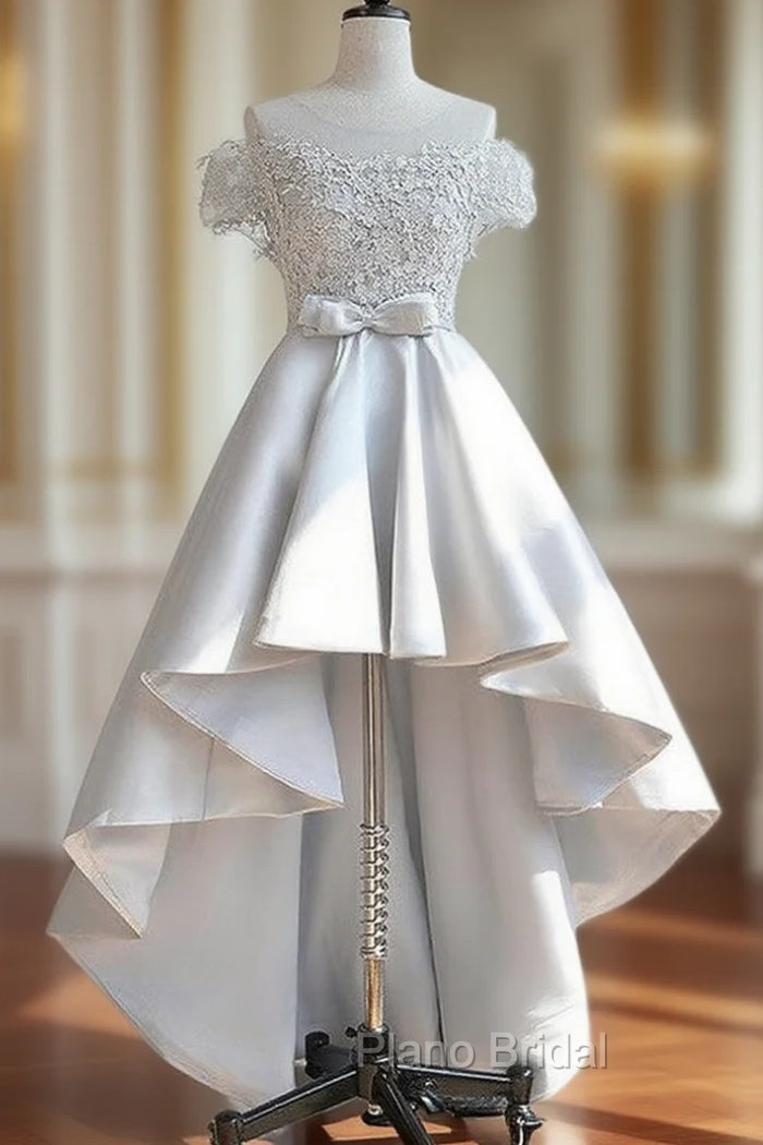 Elegant Off The Shoulder Applique Satin White Homecoming Dresses Online, Main image