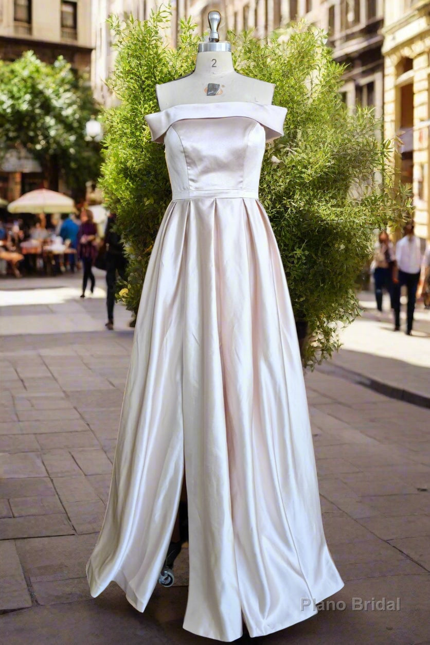 Elegant Off the Shoulder Satin Bridesmaid Dress Main image