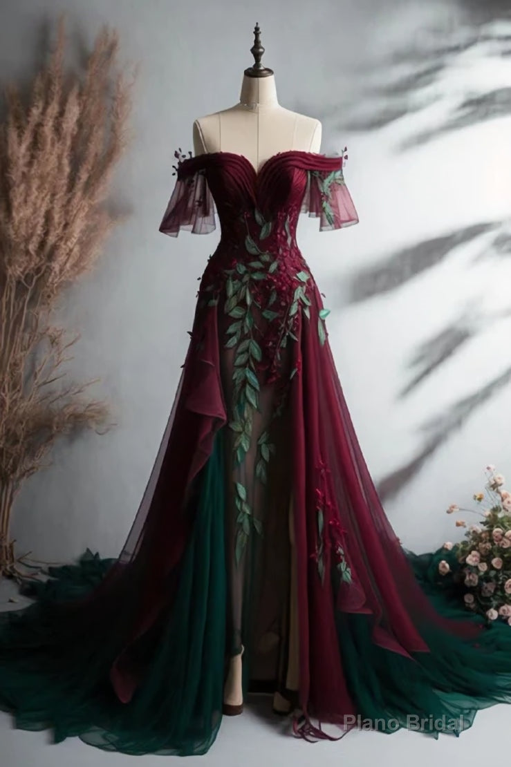 Elegant Off The Shoulder Tulle Prom Dress,Vintage Prom Gown Main image