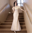 Elegant Off-White Mermaid Off-The-Shoulder 3D Floral Sequined Sheer Tulle Long Formal Prom Dresses