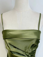 Elegant Olive Green Mermaid Ruffle Spaghetti Strap Satin Formal Prom Dresses