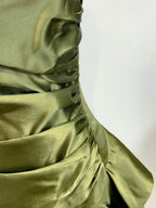 Elegant Olive Green Mermaid Ruffle Spaghetti Strap Satin Formal Prom Dresses
