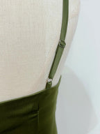 Elegant Olive Green Mermaid Ruffle Spaghetti Strap Satin Formal Prom Dresses