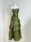 Elegant Olive Green Mermaid Ruffle Spaghetti Strap Satin Formal Prom Dresses