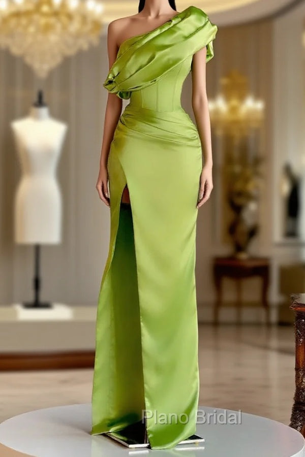 Elegant One Shoulder Long Evening Formal Prom Dresses With Split