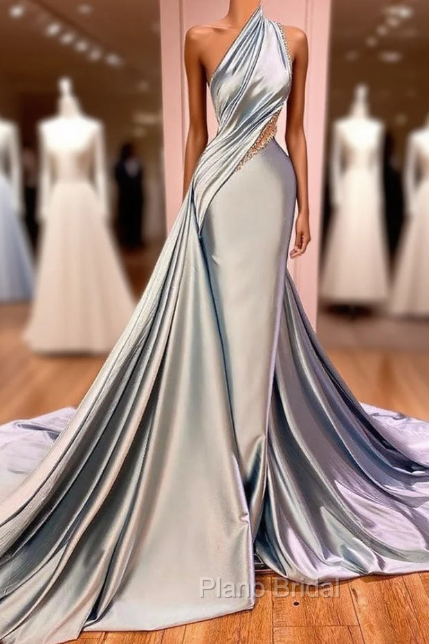 Elegant One Shoulder Long Mermaid Evening Dresses Ruffles Online Main image
