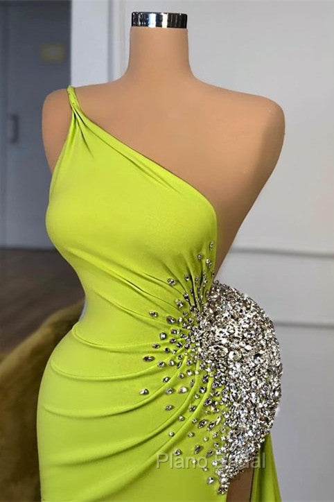 Elegant One Shoulder Mermaid Long Evening Dresses With Beads Slit Secondary image