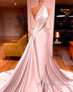 Elegant One Shoulder Mermaid Formal Prom Dresses Long Pleated with Beads
