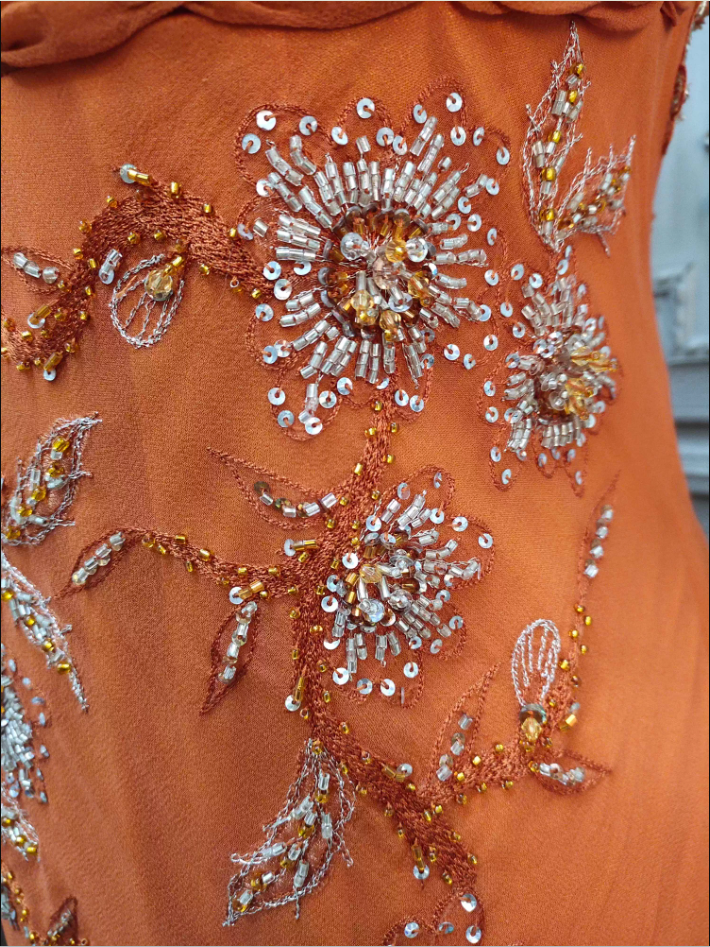 Elegant Orange Mermaid Spaghetti Strap Beaded Chiffon Long Formal Prom Dresses