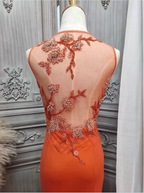 Elegant Orange Mermaid Spaghetti Strap Beaded Chiffon Long Formal Prom Dresses