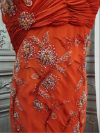 Elegant Orange Mermaid Spaghetti Strap Beaded Chiffon Long Formal Prom Dresses