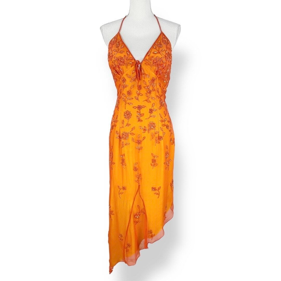 Elegant Orange Spaghetti Straps Beaded Formal Prom Dresses Party Dresses Secondary image