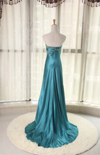 Elegant Peacock Blue Sweetheart Neck Embroidered Satin High-Low Hem Formal Prom Dresses