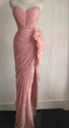 Elegant Pink 3D Floral Strapless High-Slit Chiffon Formal Prom Dresses