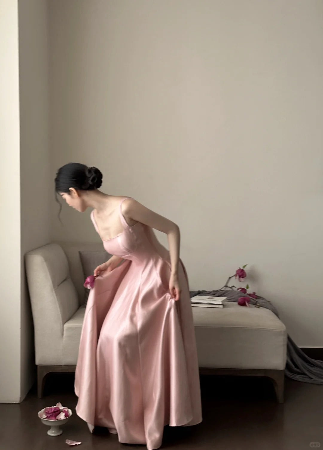 Elegant Pink A-Line Square Neck Strap Satin Long Formal Prom Dresses