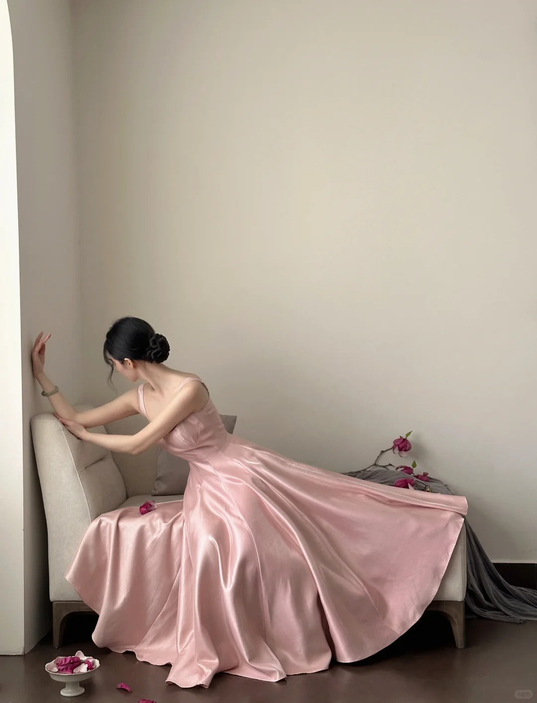 Elegant Pink A-Line Square Neck Strap Satin Long Formal Prom Dresses