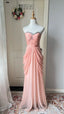 Elegant Pink Heart Neckline Rhinestone Chiffon Long Formal Prom Dresses