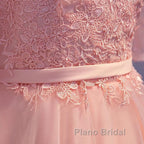 Elegant Pink Lace Appliques Off The Shoulder Tulle Bridesmaid Dresses Short