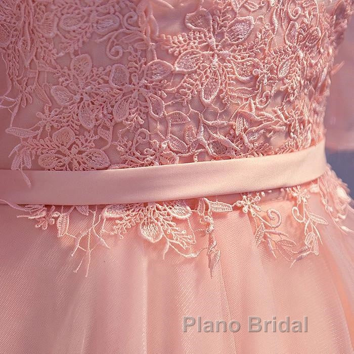 Elegant Pink Lace Appliques Off The Shoulder Tulle Bridesmaid Dresses Short