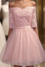 Elegant Pink Lace Appliques Off The Shoulder Tulle Bridesmaid Dresses Short