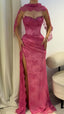 Elegant Pink Lace Mermaid Formal Prom Dresses Long Formal Evening Party Dresses With Slit,