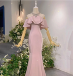 Elegant Pink Mermaid Halter Neck Ruffled Satin Train Formal Prom Dresses