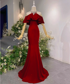 Elegant Pink Mermaid Halter Neck Ruffled Satin Train Formal Prom Dresses