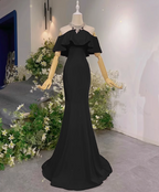 Elegant Pink Mermaid Halter Neck Ruffled Satin Train Formal Prom Dresses