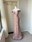 Elegant Pink Mermaid Off-Shoulder 3D Floral Sequined Formal Prom Dresses