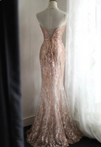 Elegant Pink Mermaid Sequined Formal Prom Dresses
