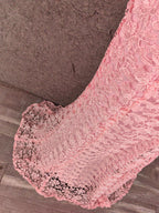 Elegant Pink Mermaid Short Sleeve Crew Neck Cutout Lace Long Formal Prom Dresses