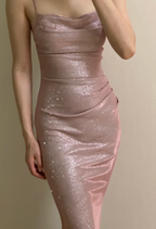 Elegant Pink Mermaid Spaghetti Strap Glittery Long Formal Prom Dresses Bridesmaid Dresses