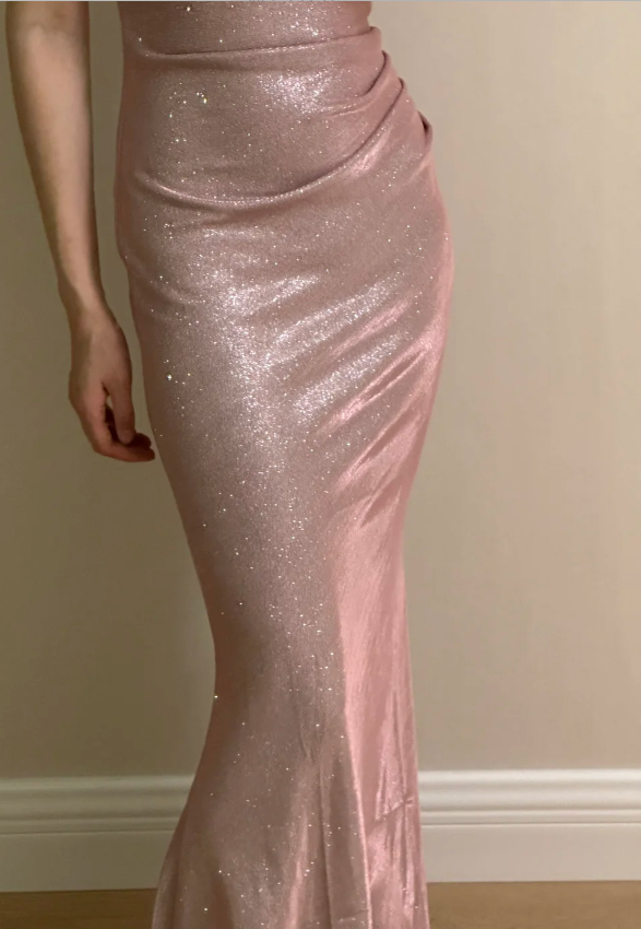 Elegant Pink Mermaid Spaghetti Strap Glittery Long Formal Prom Dresses Bridesmaid Dresses